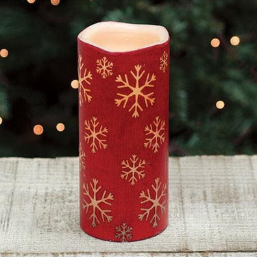 Red Snowflake Print LED Pillar - The Fox Decor
